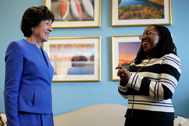 Supreme Court nominee Judge Ketanji Brown Jackson meets with Sen. Susan Collins, R-Maine, on Capitol Hill in Washington, Tuesday, March 8, 2022.