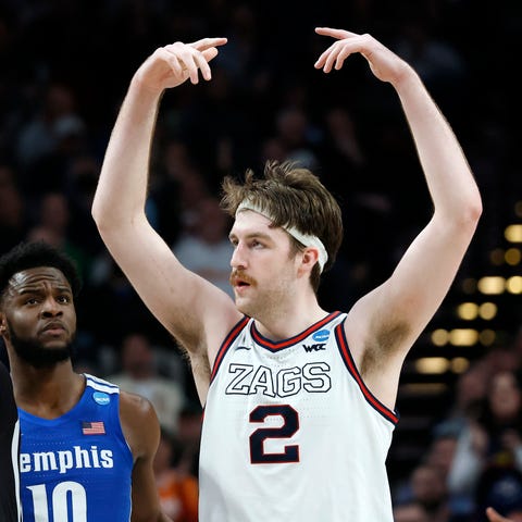 Gonzaga forward Drew Timme reacts to a play during