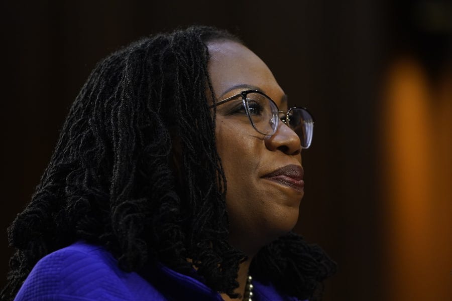 Supreme Court Associate Justice nominee Ketanji Brown Jackson appears before the Senate Judiciary Committee during her confirmation hearing on March 21, 2022, in Washington. Jackson was nominated by President Joe Biden to replace Associate Justice Stephen Breyer, who plans to retire at the end of the term. If confirmed, she will be the first Black woman to sit on the United States Supreme Court.