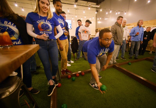 Ron Waddell Jr. takes a turn. A "Polar Bear Bocce Tournament" was held at 'Olo Pizza Monday. The fundraiser helped raise money to benefit the North High School Football team.