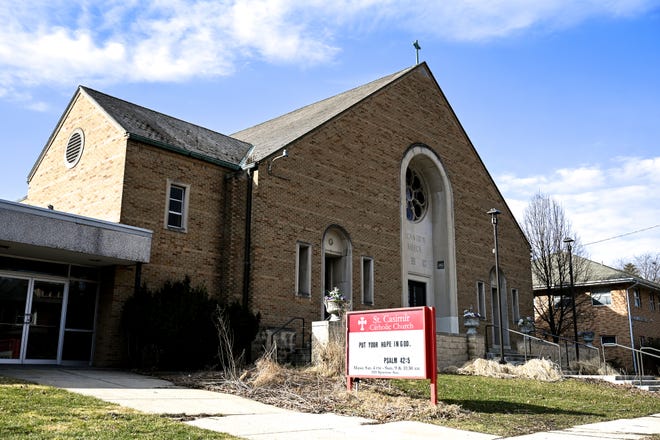 The former St. Casimir Catholic Church, photographed on Monday, March 21, 2022, in Lansing. AIM HIGH Basketball Academy has signed a lease with an option to buy the now-closed St. Casimir Catholic Church, its rectory and school.