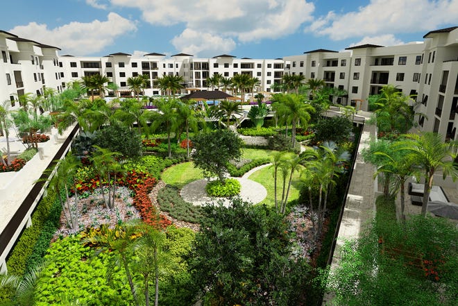 The Ronto Group announced that its spectacular 20,400-square foot lushly landscaped Courtyard Park set ten-feet below the amenity pool deck at actual ground level is nearing completion at Eleven Eleven Central.