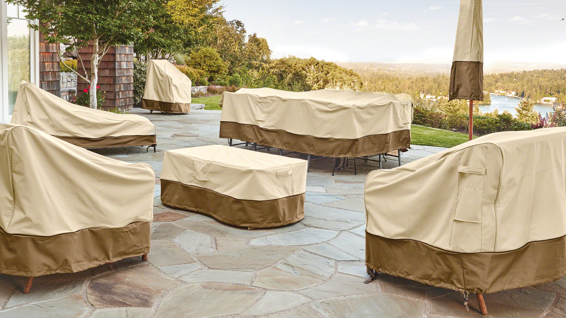 Heavy Duty and Waterproof Outdoor Lawn Patio Furniture Covers 2 Pack - Medium, Beige & Brown Vailge Patio Chair Covers Lounge Deep Seat Cover 