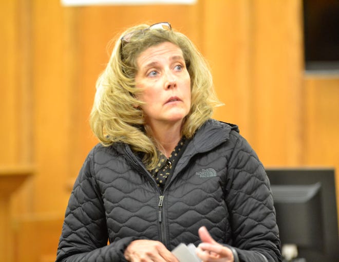 Kelly Casper is seen after making her initial appearance Wednesday, March 23, in Oconto County Circuit Court, on six counts of false imprisonment filed over the confinement of students during a search for vapes and vape cartridges. Casper is on administrative leave as superintendent of the Suring School District.