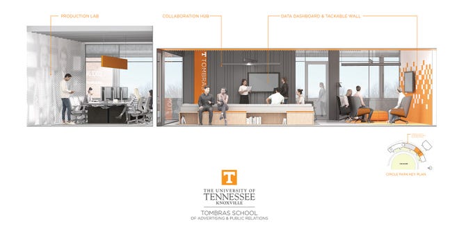 In this rendering provided by the University of Tennessee Tombras School of Advertising and Public Relations, classroom spaces show off new technology and industry-feeling environments.