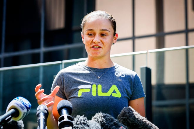 Australia's Ashleigh Barty speaks at a news conference in Brisbane after she announced her retirement from tennis.