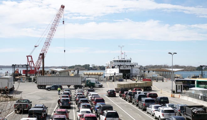 The new terminal slips in Woods Hole for the Woods Hole, Martha's Vineyard and Nantucket Steamship Authority were nearing completion in March.