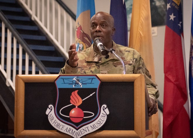 Col. Gregory Coleman, 96th Medical Group commander, speaks during a Nov. 15 ceremony at Eglin Air Force Base marking the formation of a new military medical organization known as the Florida Panhandle Market, a group of military medical facilities working together within the Defense Health Administration health care system. As 96th Medical Group commander, Coleman leads a staff of 1,500 people whose work has been recognized with the Air Force Surgeon General Hospital of the Year award.