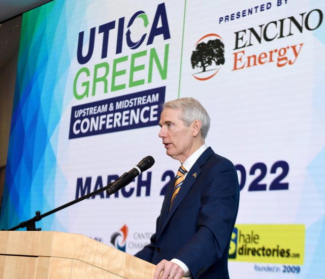 U.S. Senator Rob Portman speaks Friday in Canton at the Utica Green Upstream & Midstream Conference presented by Encino Energy and produced by the Canton Regional Chamber of Commerce and Shale Directories at the Pro Football Hall of Fame.