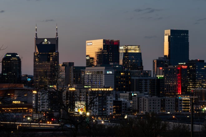 The downtown skyline of Nashville, Tenn., Thursday, March 24, 2022.