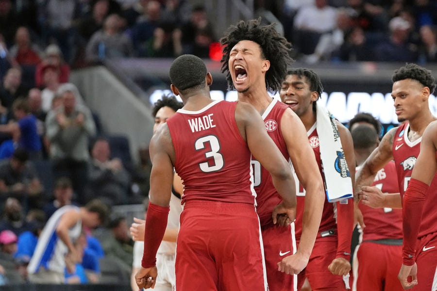 Arkansas forward Jaylin Williams and the Razorbacks are headed to the Elite Eight.