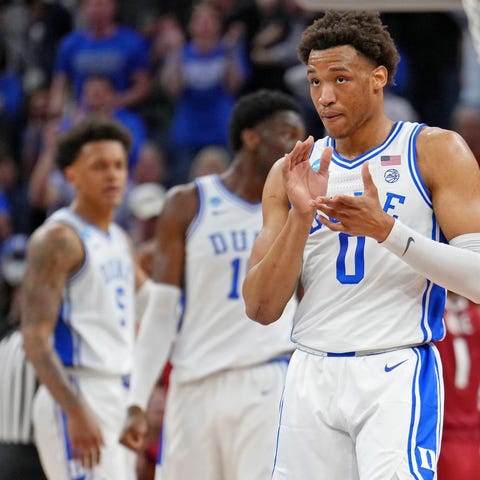 Duke's Wendell Moore Jr. (0) reacts after a play a
