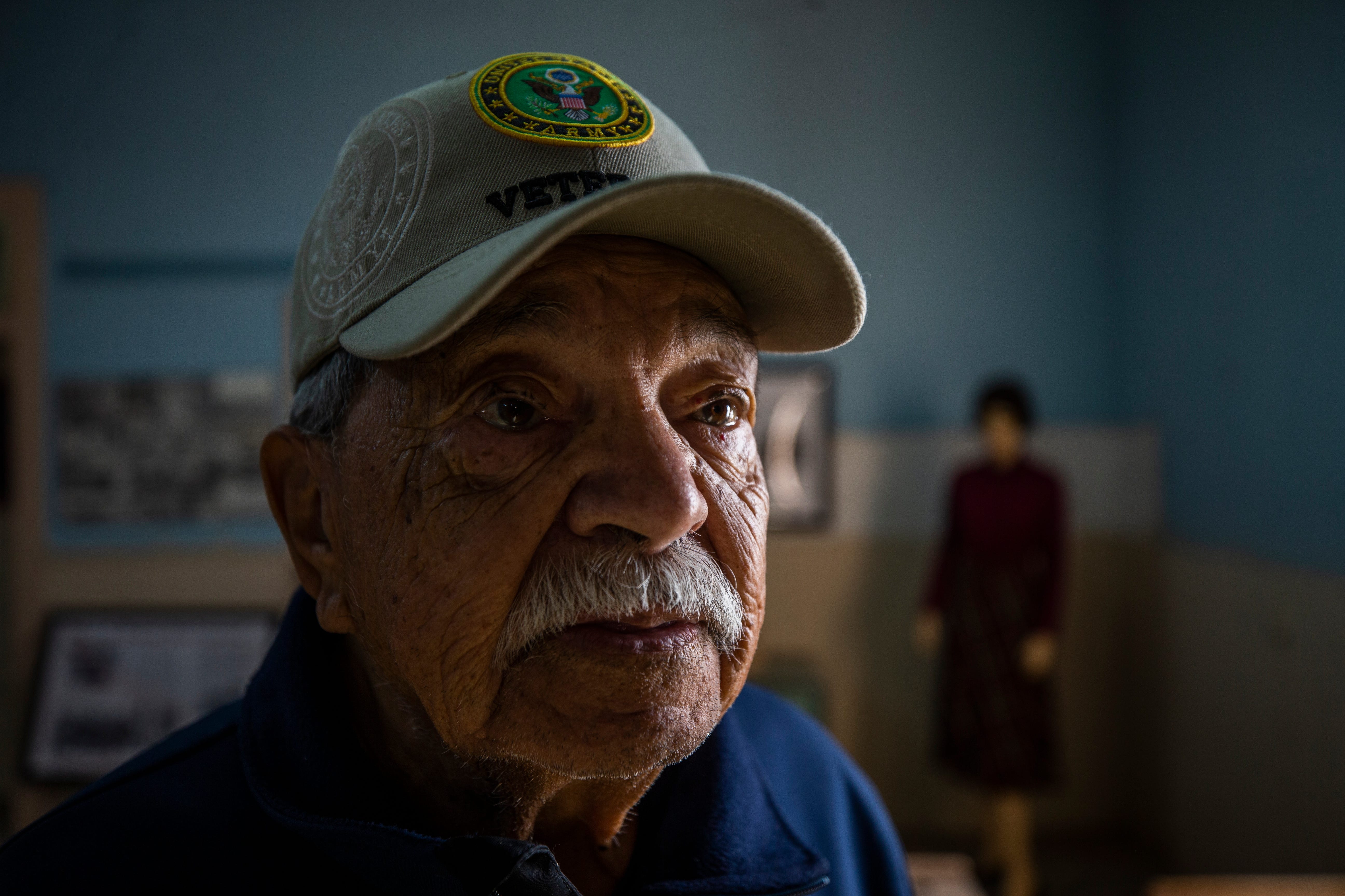 Lionel Salgado helped organize alumni to preserve the structure of Blackwell Elementary. Which is now the Blackwell School Museum in Marfa, Texas. In this photo Salgado is photographed in the classroom he learned English in the 1940s.