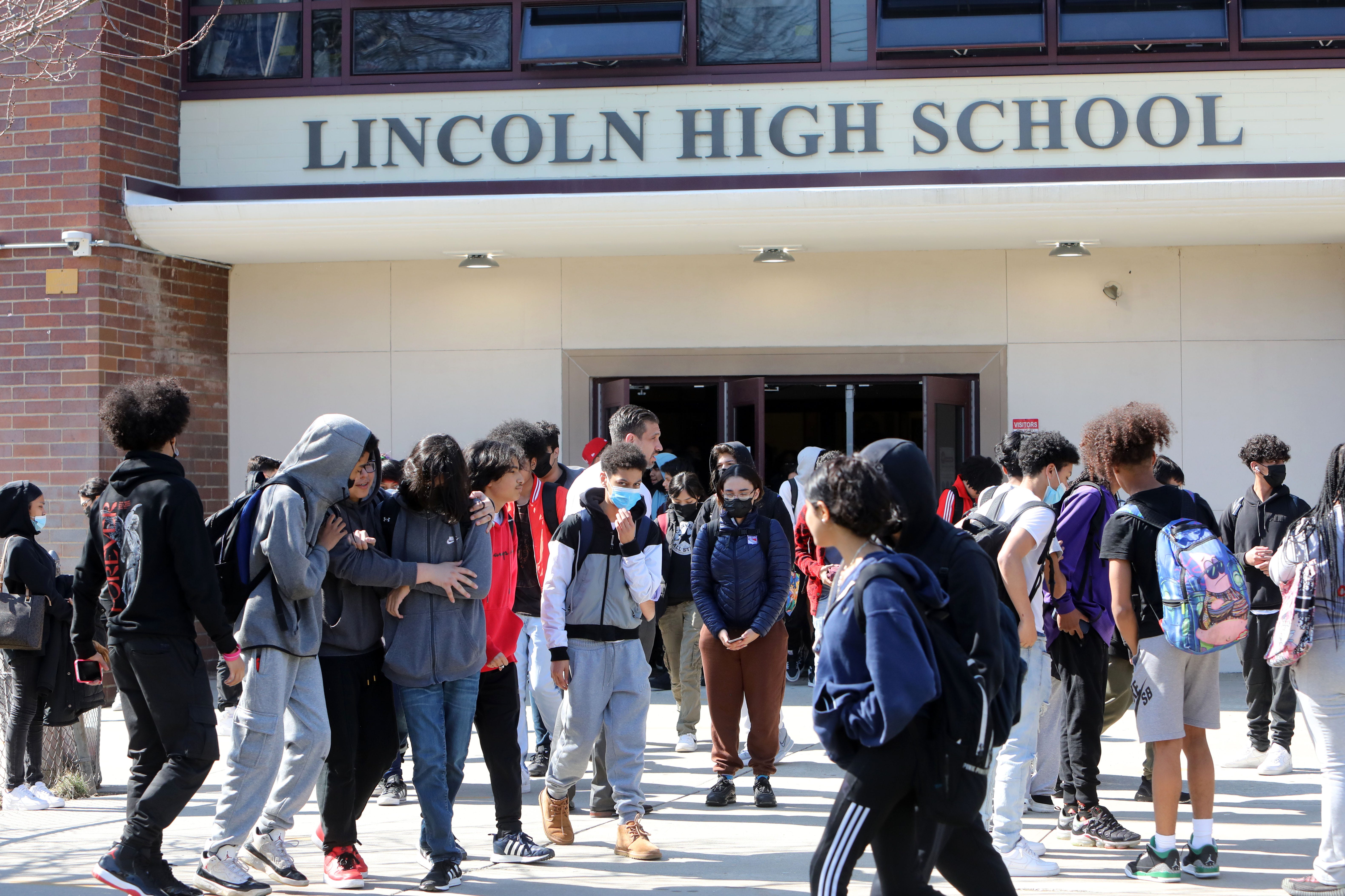 Students are dismissed from Lincoln High School on March 18, 2022, in Yonkers.