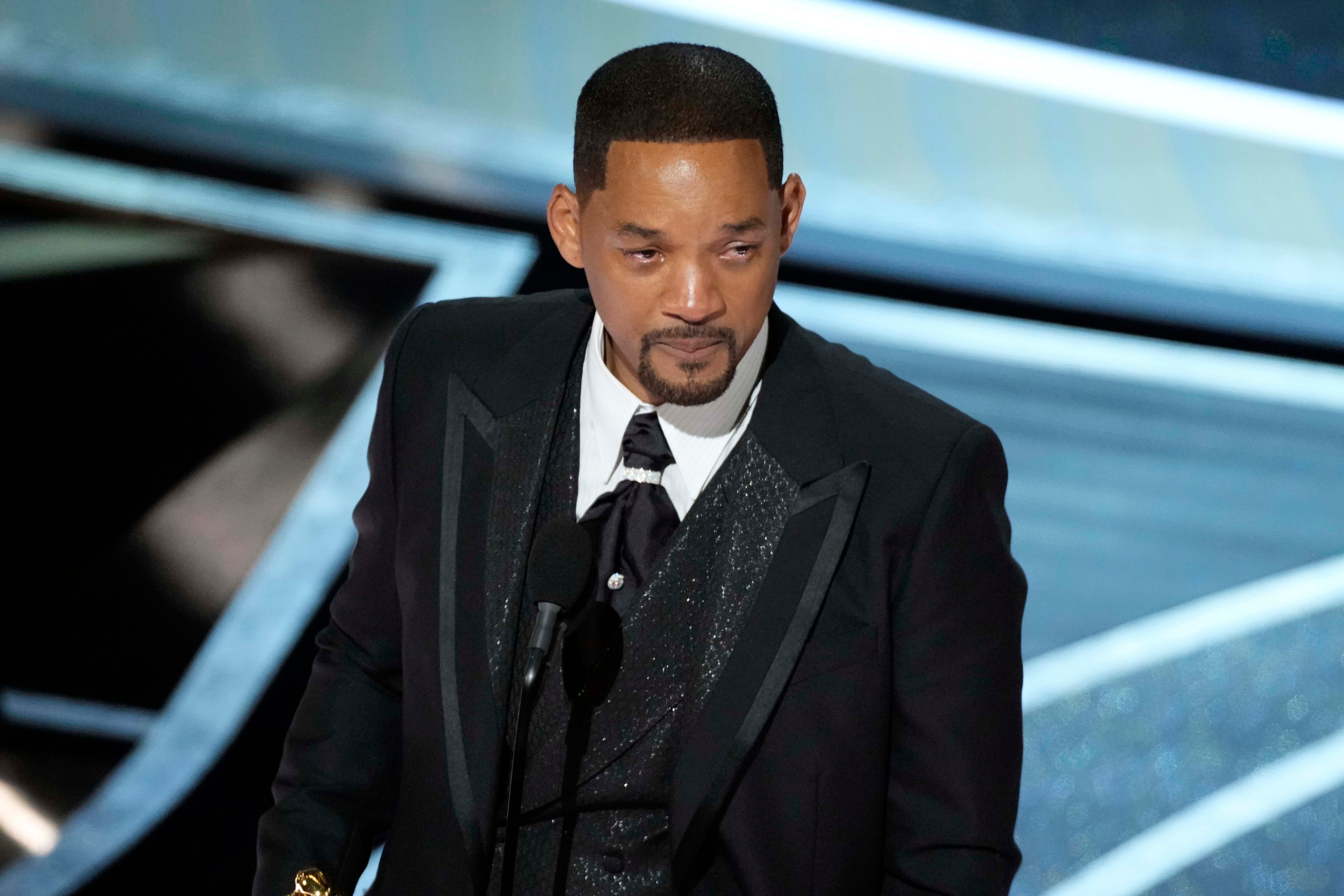 Will Smith accepts the award for best actor in a leading role in for his performance in 'King Richard.'