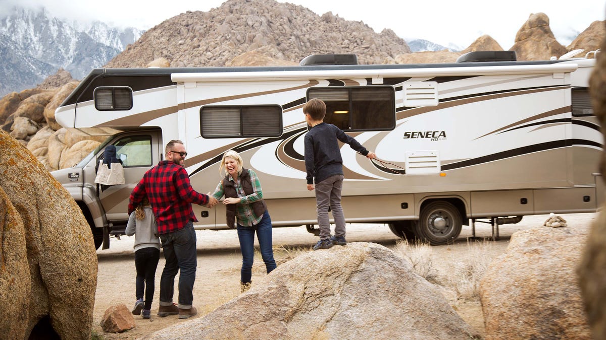 Class C motorhomes are easily distinguishable due to the bunk overhanging the truck cab.