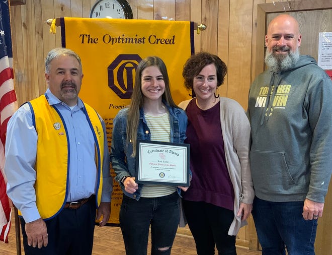 Glen Rose senior Kate Reedy was honored as the Glen Rose Optimist Club Youth of the Month for March at its monthly meeting held March 22, at the Somervell County Citizens Center. Glen Rose senior Scott Statler, who was absent from the event, was also honored as the Glen Rose Optimist Club Youth of the Month for March.