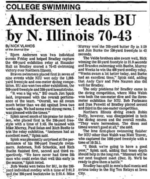 Nick Vlahos' first Journal Star byline, a report about a Northern Illinois-at-Bradley college swim meet published Nov. 19, 1983.