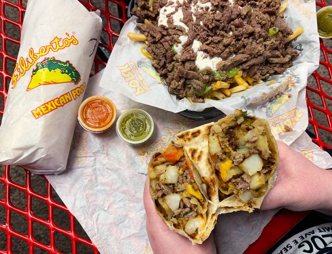 A late-night feast at Filiberto's, with an Arizona burrito and carne asada French fries.