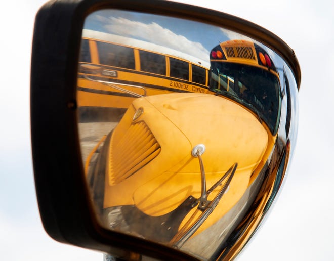 Buses at one of the School District of Palm Beach County's facilities, Thursday, March 31, 2022.
