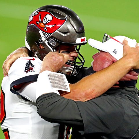 Tampa Bay Buccaneers quarterback Tom Brady and hea
