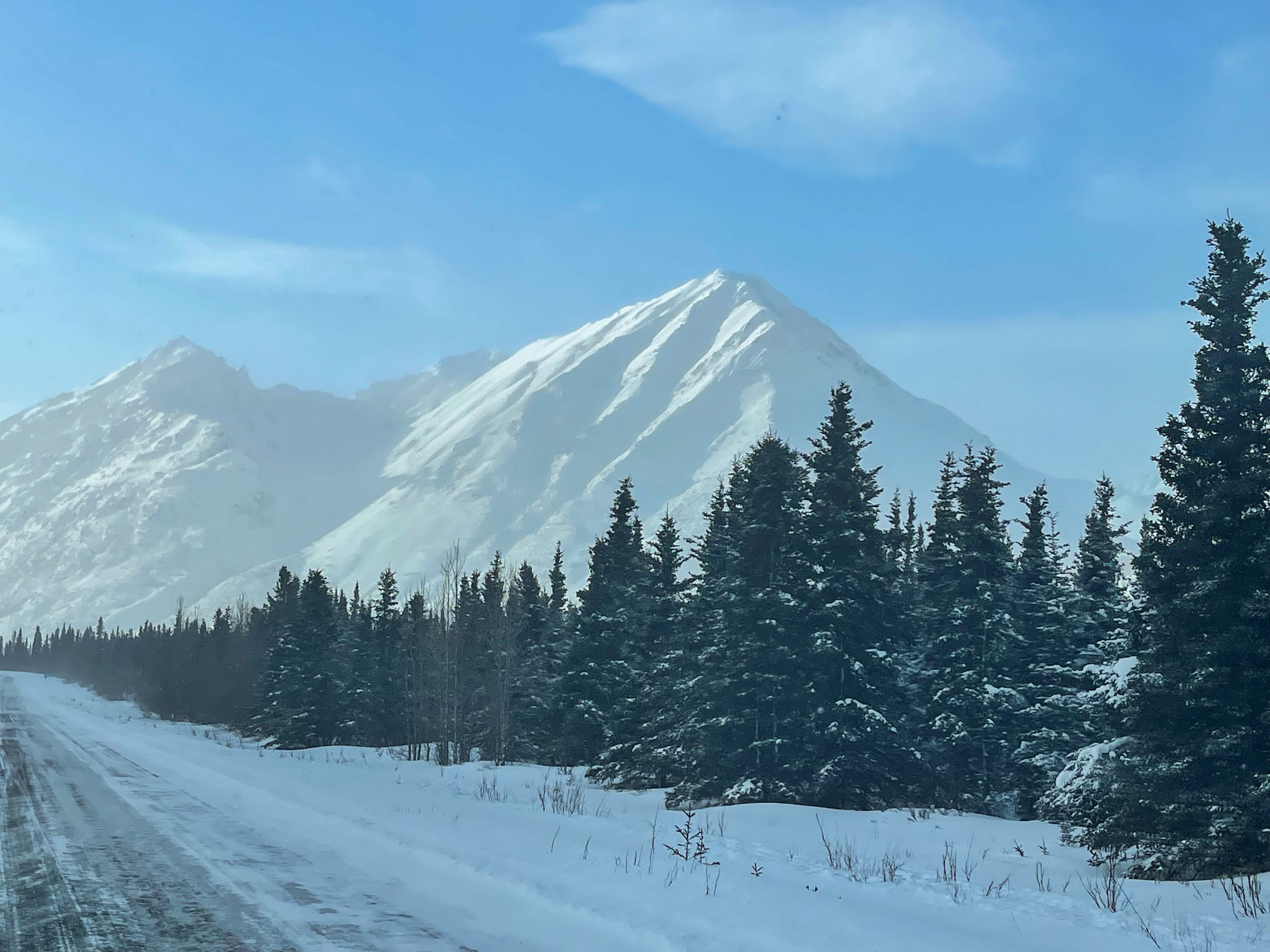 Views of Denali National Park from George Parks highway (Alaska Route 3), February 19, 2022.