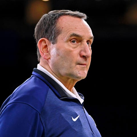 Mike Krzyzewski during Duke's practice on Friday.