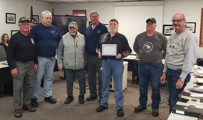 Cheboygan resident and Vietnam veteran Richard "Duke" Mayo (center) was named April's Hometown Hero of the Month, being presented with the award by members of the Cheboygan County Veterans Services Subcommittee and the Veterans Memorial Park Committee.