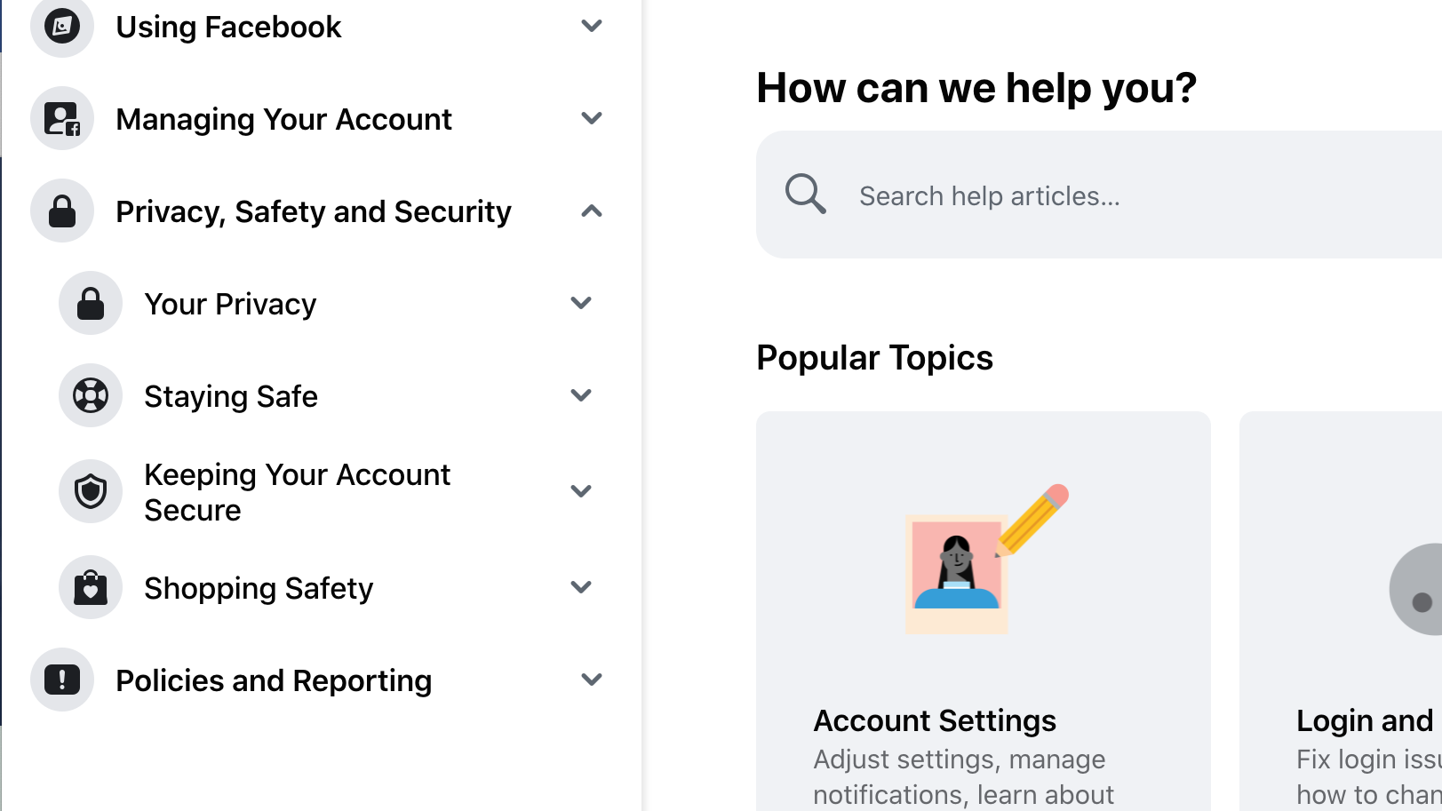 Facebook's privacy and safety Help Center tab