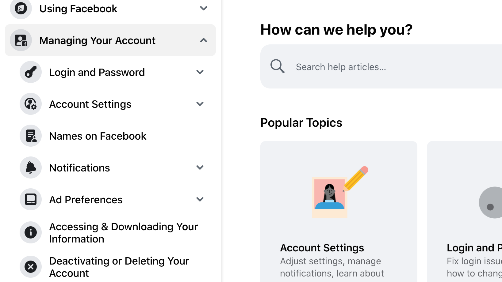 Managing your Facebook account