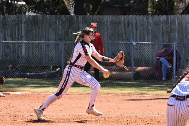 Smithville pitcher Brooke Otto delivers to the plate during a recent Tiger softball game. Otto has a 10-3 record with a 1.91 ERA and has 84 strikeouts in 66 innings this season.