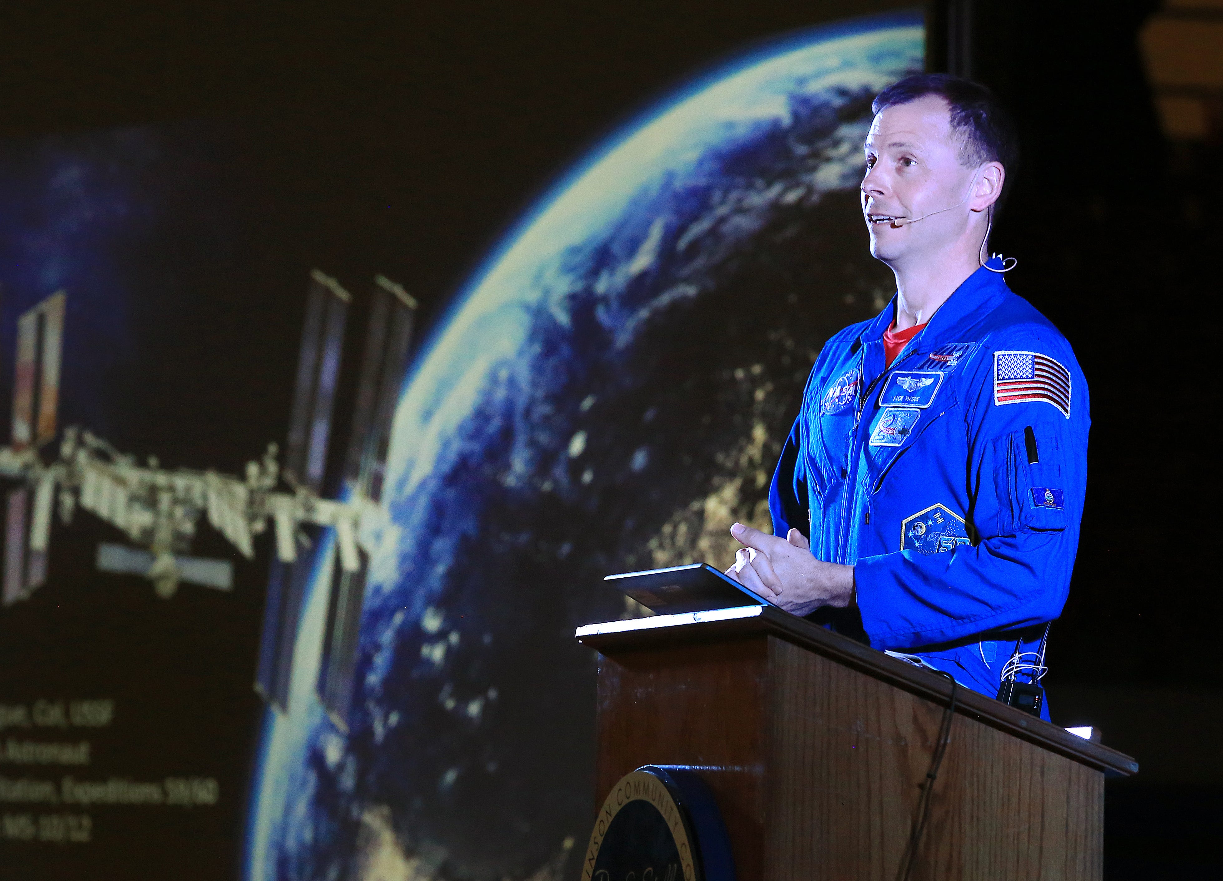 Astronaut Nick Hague talks about time in space during Hutchinson visit