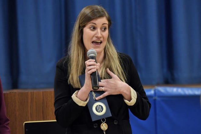 Tayor Matyas, an instructional coordinator in Freehold Township Schools, discusses her $25,000 Milken Educator Award on April 1, 2022.