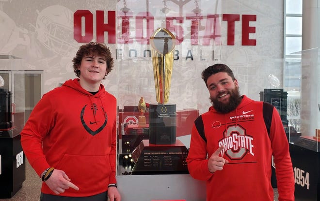 Pinckney's Bobby Kanka (left) visits at Ohio State with Buckeyes director of recruiting Jack Griffith.
