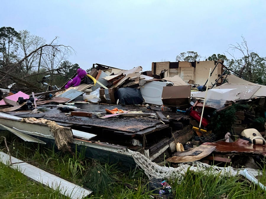 Damage is seen at a house on South Main Street in Pembroke, Georgia, 30 miles from Savannah, after a storm passed through the city on Tuesday.