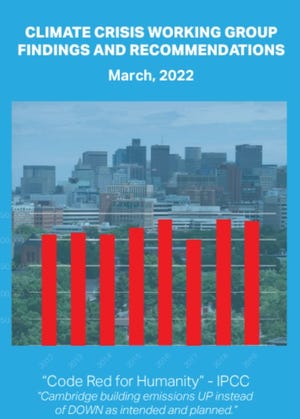 Mayor Sumbul Siddiqui convened a Cambridge Climate Crisis Working Group, chaired by Councilor PatriciaNolan as chair, and packaged findings and recommendations in a report released on Monday, April 4.