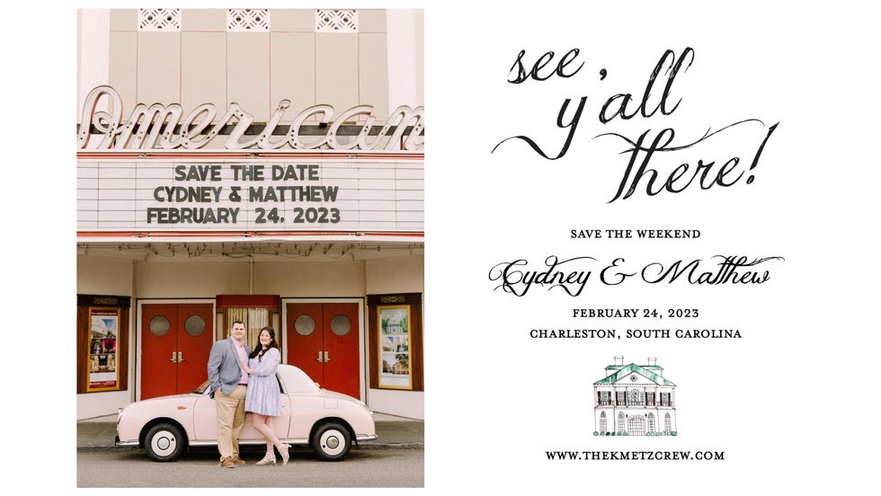 Cydney Appolito and Matthew Kmetz's virtual wedding invitation, designed as both a PDF and on paper.