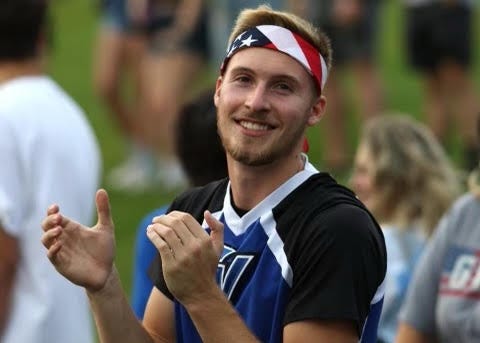Mason Cordell, a Holt High graduate, now is a member of the cheerleading team at Grand Valley State. Mason and GVSU are in Florida this week competing to win a national championship.