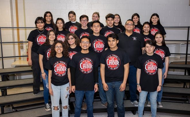 Part of the Socorro High School choir selected to open for the rock band Foreigner practiced for the show in Socorro Wednesday.
