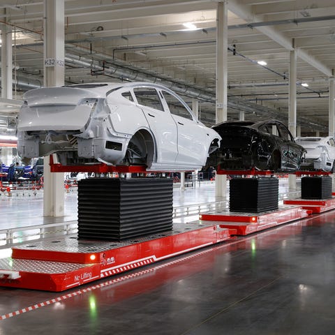 Cars on the manufacturing floor at the 
