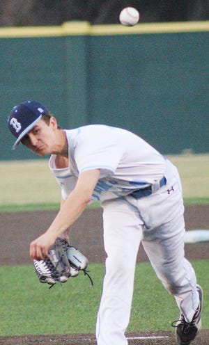 Carson Leach delivers a pitch during the 2022 season for the Bartlesville High Bruins.