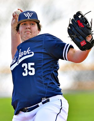 West York's Marcus Ropp pitches against Eastern York during baseball action at Eastern York High School in Lower Windsor Township, Friday, April 8, 2022. West York would win the game 12-1. Dawn J. Sagert photo