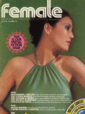 Nữ diễn viên Việt Nam Qiu Chin trên trang bìa tạp chí Female của Singapore số tháng 4 năm 1975.