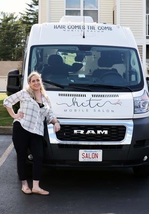 Alicia Pilalas, of Pembroke, is owner of Hair Comes the Comb mobile salon, seen here on Saturday, April 9, 2022.