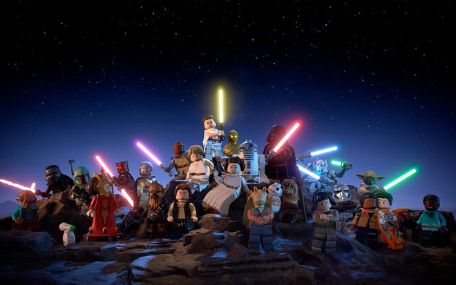 The various recognizable characters in "LEGO Star Wars: The Skywalker Saga."