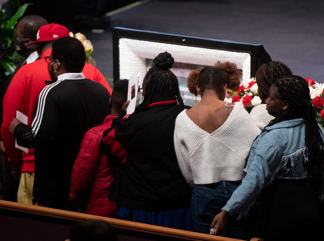Visitors attend the Funeral Service for Jamari Cortez Bonaparte-Jackson at Relentless Church in Greenville, Saturday, April 9, 2022. 