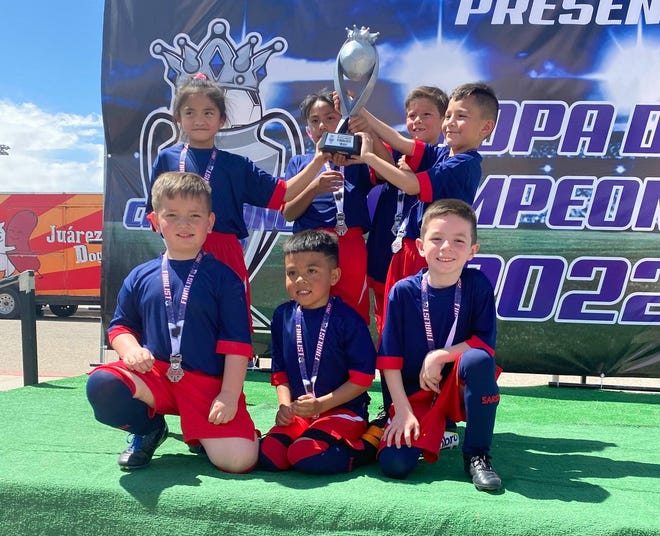 Two Deming youth soccer teams competed in the 2022 Copa de Campeones Tournament in El Paso, Texas. Deming United 2014 went 3-0 in pool play and came up a little short in the championship match to finish runner-up in the teeam standings. Standing from left are Elyzsa Drazen Borja, Zuleika Arroyo, Branden Valdez, and Jacob Flores. Kneeling from left are Luke Valentine, Noah Suastegui, and Josiah McMillan.