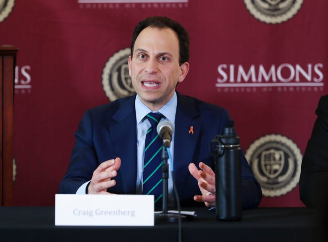 Former CEO of 21c Museum Hotels and co-owner of Ohio Valley Wrestling Craig Greenberg speaks during the Democratic primary mayoral debate at Simmons College of Kentucky in Louisville on April 12, 2022.