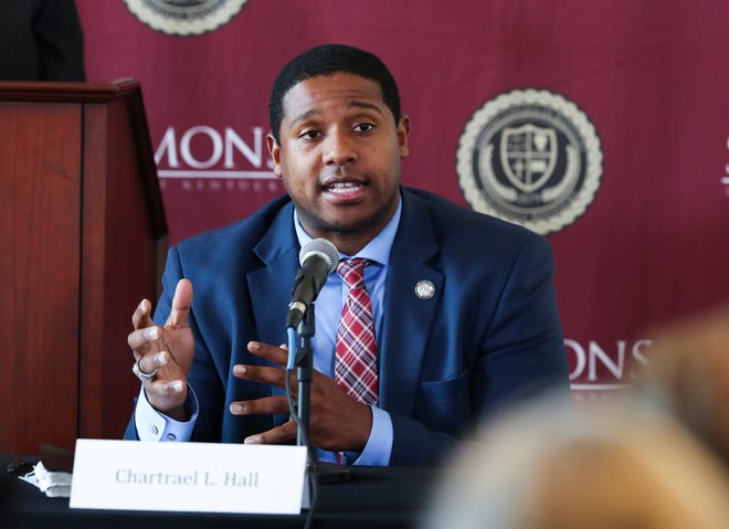 Minister and entrepreneur Chartrael L. Hall made comments during the Republican primary mayoral debate at the Simmons College of Kentucky in Louisville, Ky. on April 12, 2022.