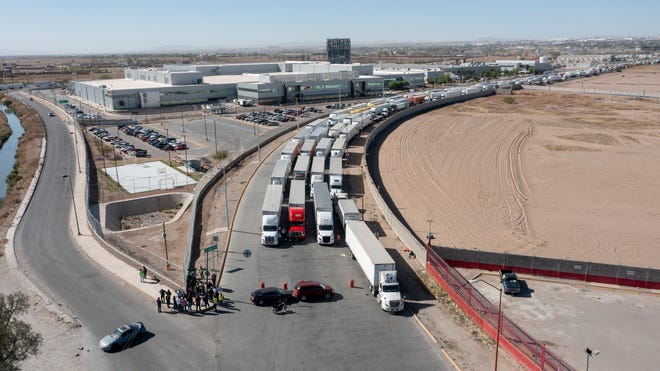 A blockade by Mexican truckers at the Zaragoza International Bridge between El Paso and Juárez was implemented Tuesday, April 12, 2022, as a protest of the crossing delays after Texas Gov. Greg Abbott ordered the Department of Public Safety to check every truck coming into the U.S.